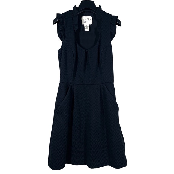 Tabitha Dresses & Skirts - Anthropologie Tabitha‎ Ruffle Dress Womens 2 PETITE Black Textured Pockets LBD